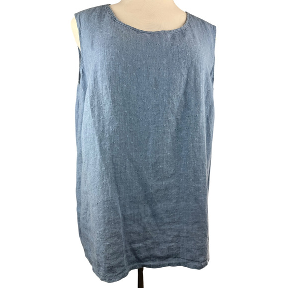 FLAX 2 Piece Linen Set Jacket & Sleeveless Shirt Blue Lagenlook Plus Size 1G 1X - Picture 10 of 16